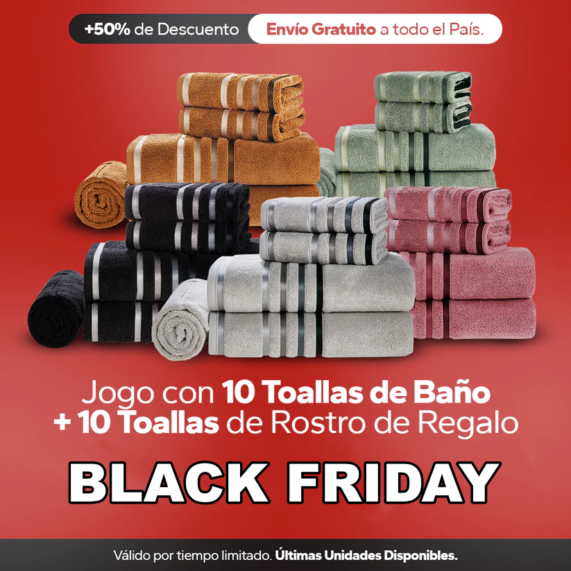 Jogo con 10 Toallas de Baño + 10 Toallas de Rostro de Regalo